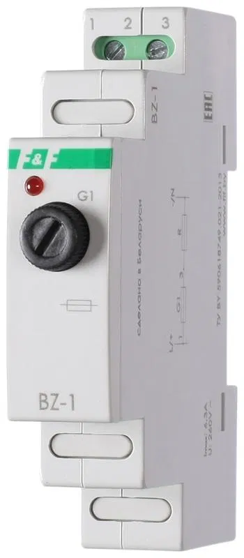 Блок защиты BZ-1 1мод. AC 230В 0.5-6.3A IP20 предохранитель для монтажа на DIN-рейке индикатор срабатывания F&F EA09.001.001 Евроавтоматика F&F