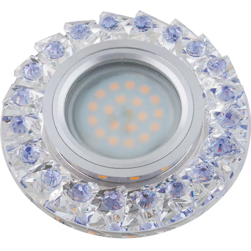 Светильник декоративный Luciole DLS-L120 GU5.3 CHROME/CLEAR+PURPLE GU5.3 встраив. доп. светодиод. подсветка 3Вт без лампы основание метал. хром отделка кристалл прозр. с элементами фиолет. Fametto UL-00000367