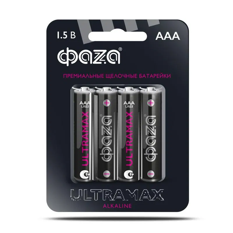 Элемент питания алкалиновый AAA/LR03 1.5В ULTRAMAX LR03UM-B4 BL-4 (уп.4шт) ФАZА 5043084