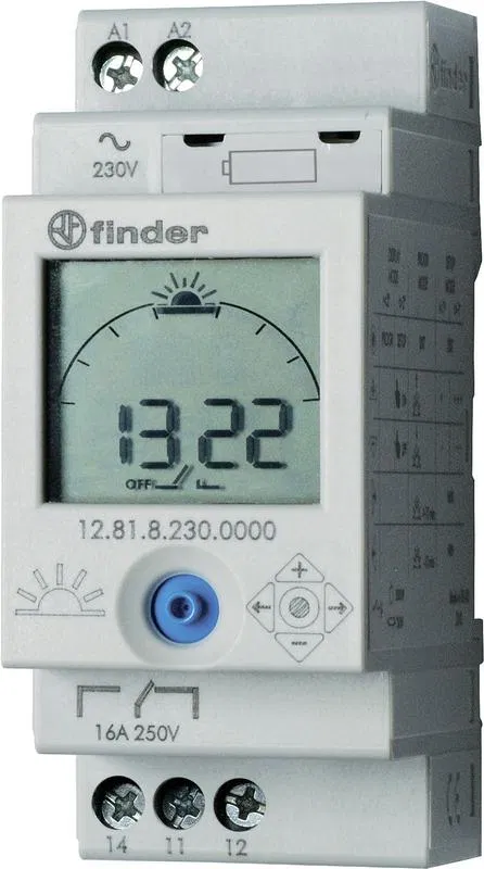 ASTRO digital time relay 16A 110…230V AC/DC 1CO 35mm IP20 35mm rail mounting FINDER 128182300000