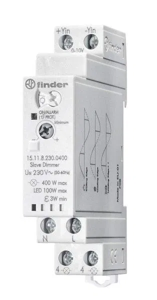 Modular electronic slave dimmer, 0-10V signal control from a master dimmer, various lamp types up to 400W 230V AC (50Hz) IP20 FINDER 151182300400