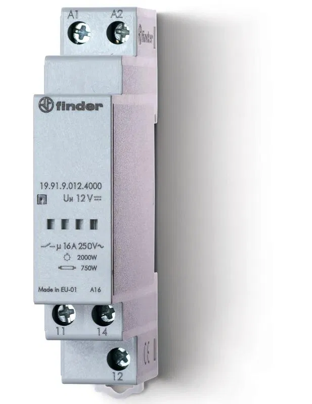 模块化单稳态功率继电器 1CO 16A AgSnO2 12V DC 17.5mm IP20 FINDER 199190124000