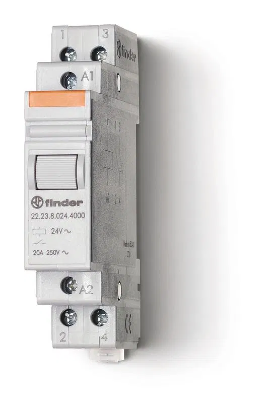 模块化接触器 1NO + 1NC 20A AgSnO2 12V AC 17.5mm IP20 FINDER 222380124000