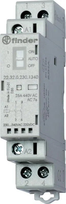 Контактор модульный 2NC 25А AgNi 24В AC/DC 17.5мм IP20 опции: мех. индикатор + LED FINDER 223200241420