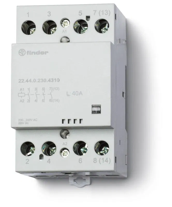 Modular contactor 4NO 40A AgSnO2 24V AC/DC 53.5mm IP20 options: mech. indicator FINDER 224400244310