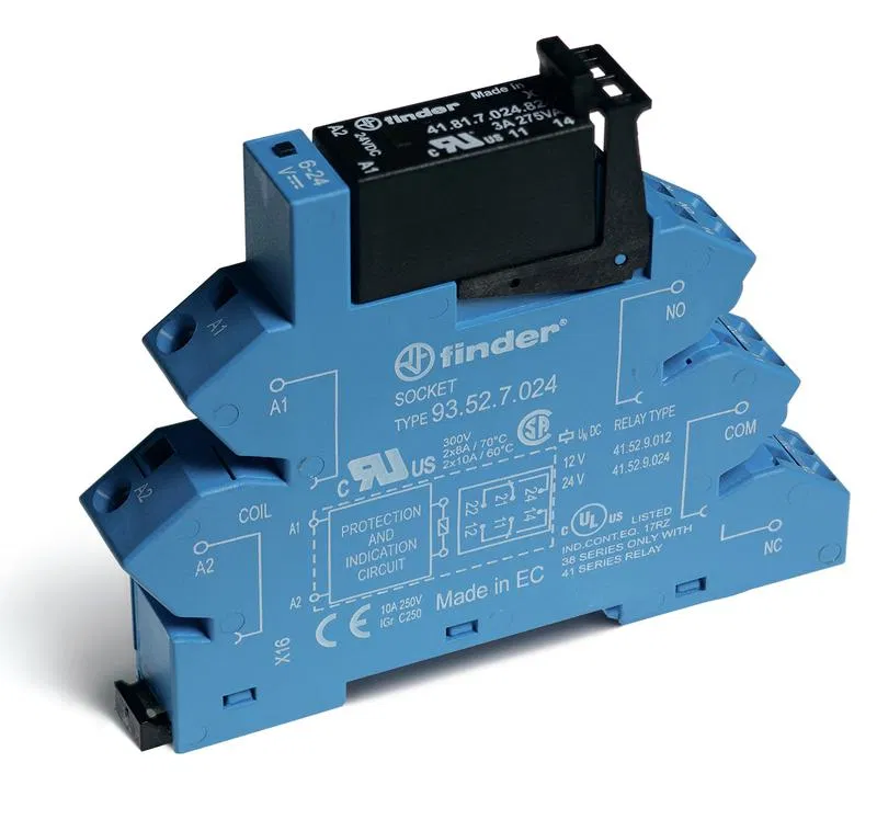 接口模块 (组件 41.81.7.024.9024 + 93.52.7.024) 固态继电器 输出 5A (24V DC) 24V DC IP20 无螺钉端子 (弹簧夹) FINDER 384170249024