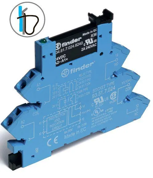 接口模块 (组件 34.81.7.024.9024 + 93.51.7.024) 固态继电器 输出 6A (24V DC) 24V DC IP20 无螺钉端子 (弹簧夹) FINDER 389170249024