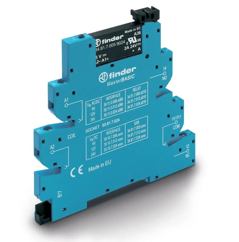Interface module (assembly 34.81.7.024.9024 + 93.61.7.024) solid state relay MasterBASIC output 6A (24V DC) 24V DC IP20 screw terminals FINDER 391070249024