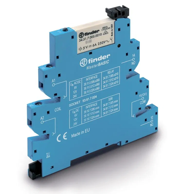 接口模块 (组件 34.51.7.012.0010 + 93.61.7.024) 机电继电器 MasterBASIC 1CO 6A AgNi 12V AC/DC IP20 螺钉端子 FINDER 391100120060