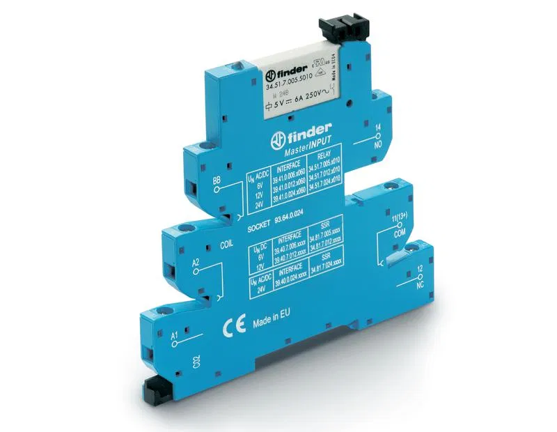 Interface module (assembly 34.51.7.024.5010 + 93.64.7.024) electromechanical relay MasterINPUT 1CO 6A AgNi + Au 24V AC/DC IP20 screw terminals FINDER 394100245060