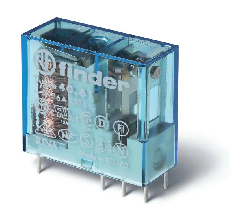 Реле миниатюрное универсальное электромеханич. монтаж на печатную плату или в розетку выводы с шагом 5мм 1NO 16А AgCdO 5В DC влагозащ. RTIII (уп.10шт) FINDER 406190050301PAC