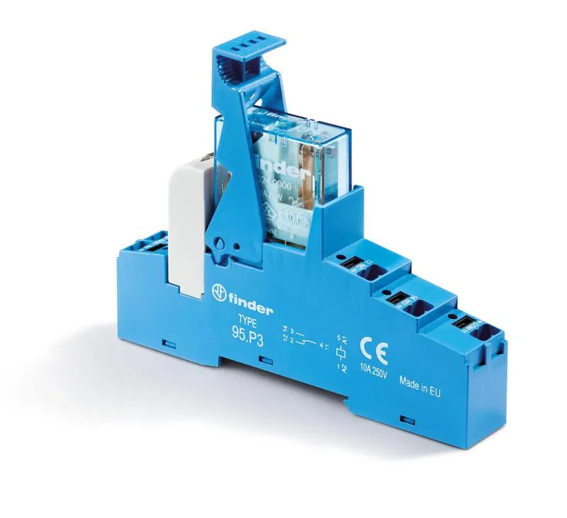 Interface module (assembly 40.31.7.012.0000 + 99.02.9.024.99 + 95.P3SPA) electromechanical relay 1CO 10A AgNi 12V DC (sensitive) IP20 push-in screwless terminals plastic clip LED + diode FINDER 48P370120050SPA