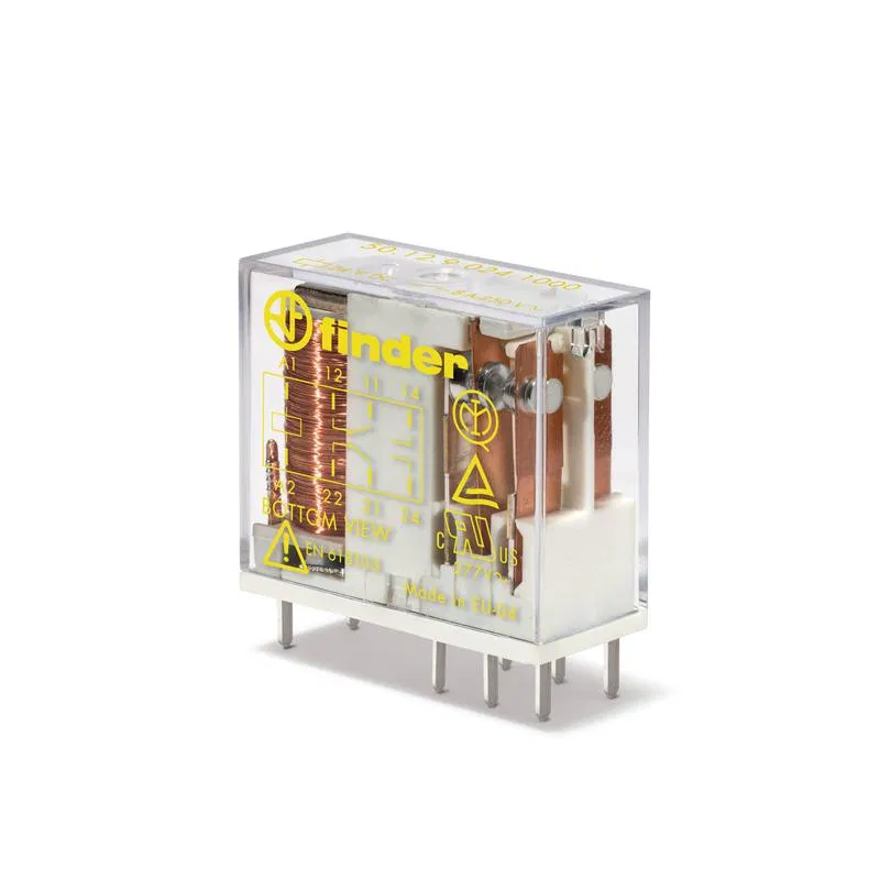 电磁安全继电器 8A 5V DC 2CO AgNi RTII 带强制驱动触点；PCB安装或插座安装 引脚间距 5mm FINDER 501290051000
