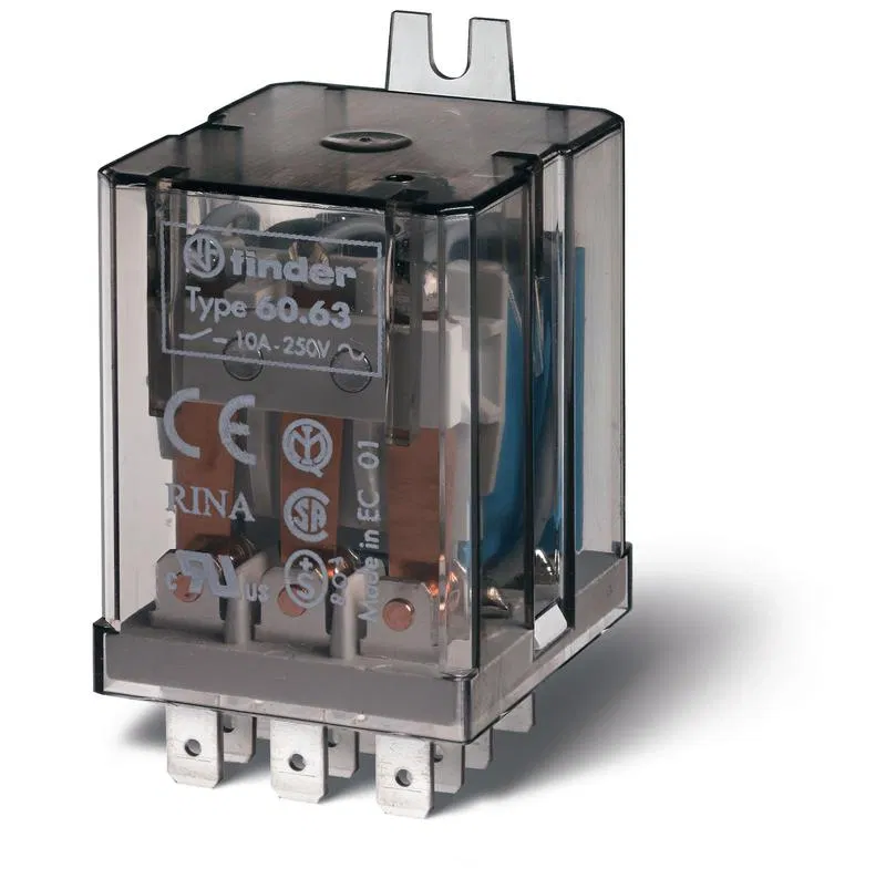 通用电磁继电器，Faston 187 (4.8x0.8mm) 插片安装，3CO 10A AgNi 24V AC RTI 侧装，FINDER 606380240000 法兰安装
