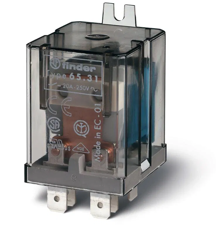 Power relay electromechanical mounting in Faston 250 terminals (6.3x0.8mm) 1NO 30A AgCdO (gap >/=3mm) 230V AC RTI without flange mounting FINDER 653182300309
