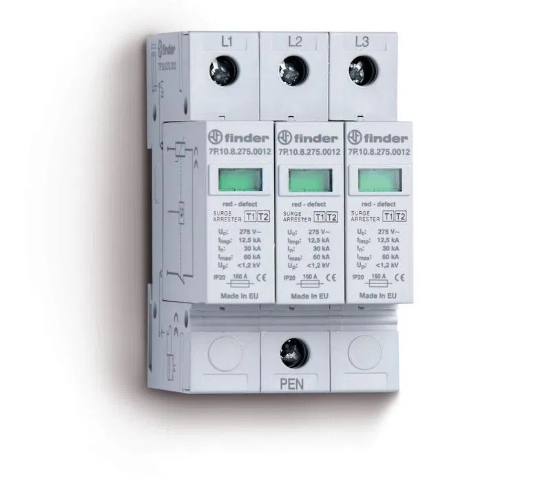 Surge Protective Device SPD type 1 (3 varistors) modular 52.5mm IP20 FINDER 7P1382751012