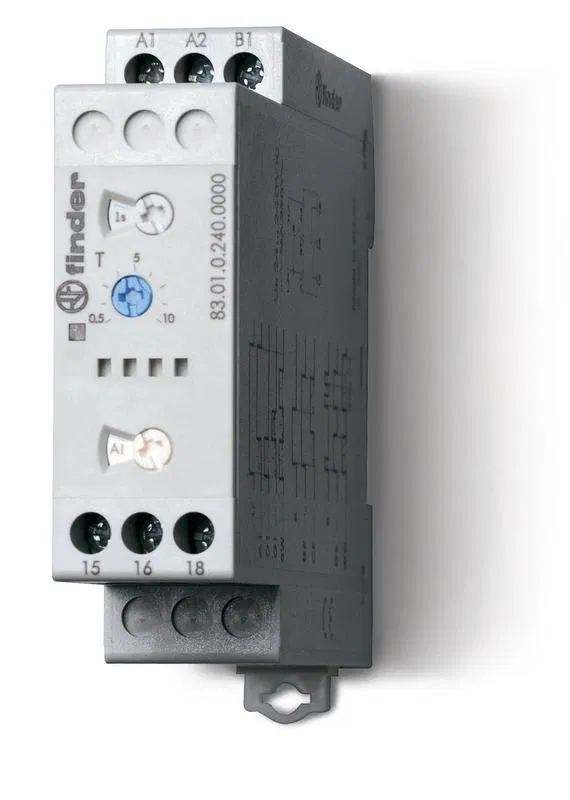 Таймер модульный мультифункциональный (AI DI SW BE CE DE WD) 24…240В AC/DC 1CO 16А 22.5мм регулировка времени 0.05с…10дней IP20 FINDER 830102400000