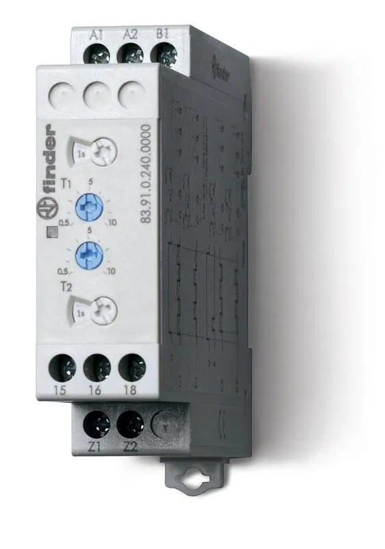 多功能模块式定时器 (LI LE PI PE) 24…240V AC/DC 1CO 16A 22.5mm 时间调节 0.05s…10d IP20 FINDER 839102400000