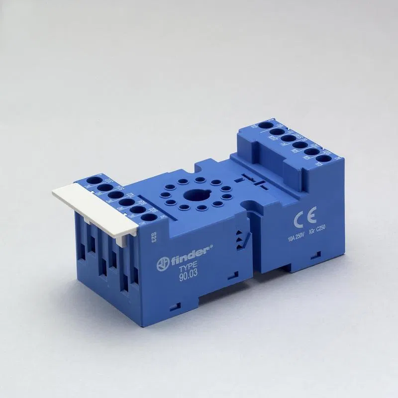 Socket with screw terminals (with cage clamp) for relay 60.13, timer 88.02, modules 86.00 86.30 99.02, includes metal clip 090.33 blue FINDER 9003SMA