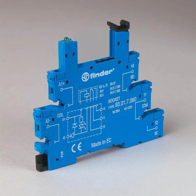 Socket with screw terminals (with cage clamp) for 34 series relays 60V AC/DC, plastic clip included, options: LED FINDER 93010060