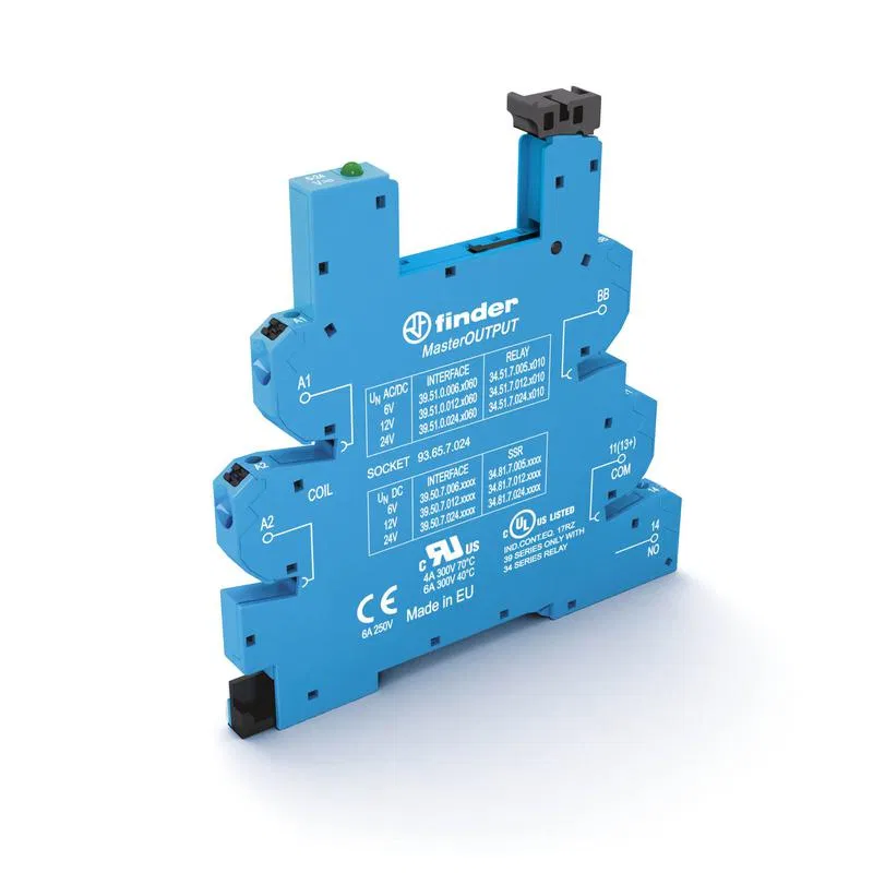 MasterOUTPUT socket with Push-in screwless terminals for 34 series relays 24V DC, plastic clip included; options: LED FINDER 93657024
