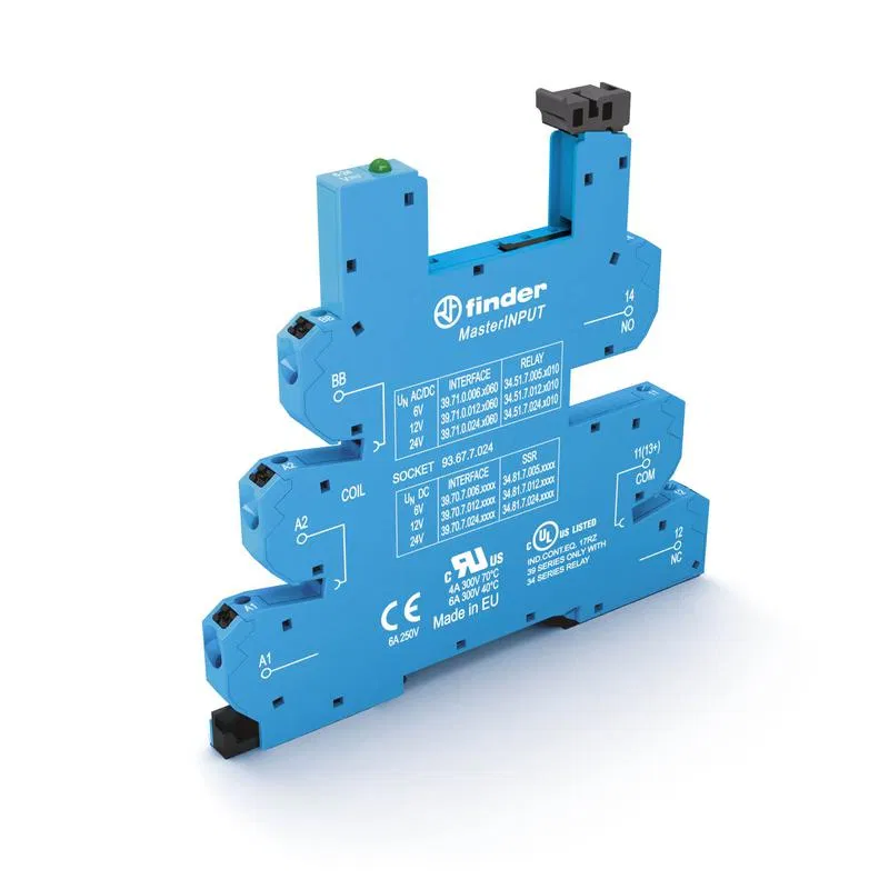 MasterINPUT 插座，带 Push-in 无螺钉接线端子，适用于 34 系列继电器，24V DC，含塑料夹，选配件：LED FINDER 93677024