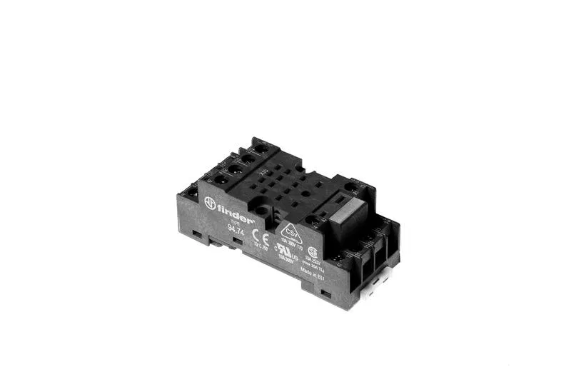 Socket with screw terminals (for washer) for relays 55.32/55.34, timers 85.02/85.04, modules 99.01, includes metal clip 094.71 black FINDER 94740SMA
