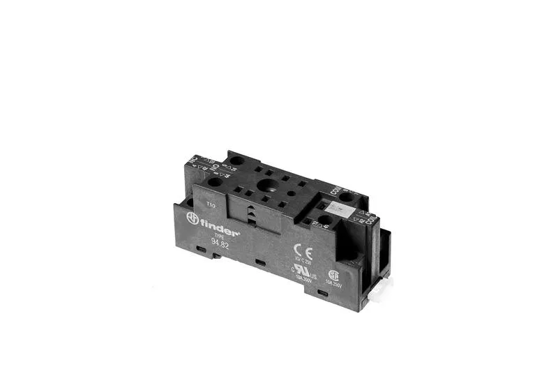 Socket with screw terminals (with cage clamp) for relays 55.32 55.34, timers 85.02 85.04, modules 99.80, includes metal clip 094.71 black FINDER 948420SMA