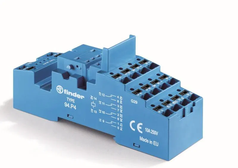 Socket with Push-in screwless terminals for relay 55.33 timer 85.03 modules 86.00 99.02 including metal clip 094.71 blue FINDER 94P3SMA