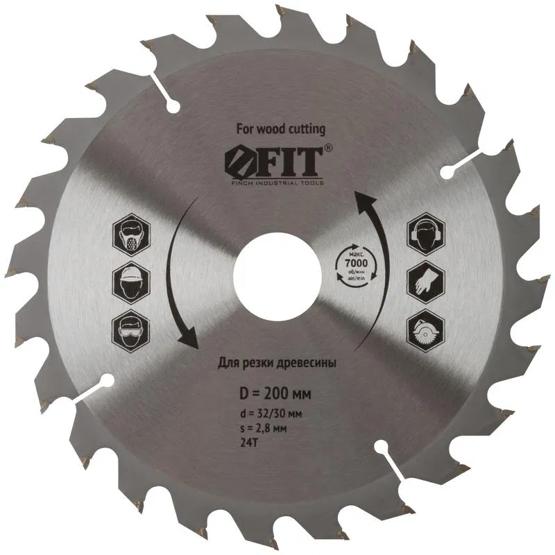 Диск пильный для циркулярных пил по дереву 200х32/30х24T FIT 37748