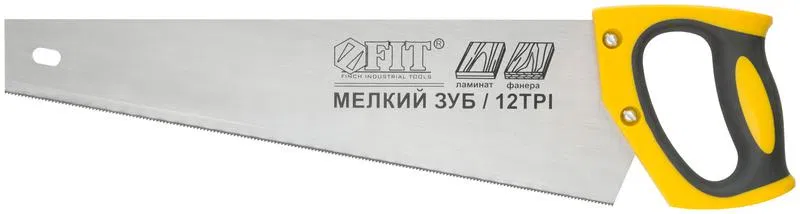 Ножовка по ламинату мелкий каленый зуб 12 ТPI (шаг 2мм) заточка пласт.прорезиненная ручка 400мм FIT 40479