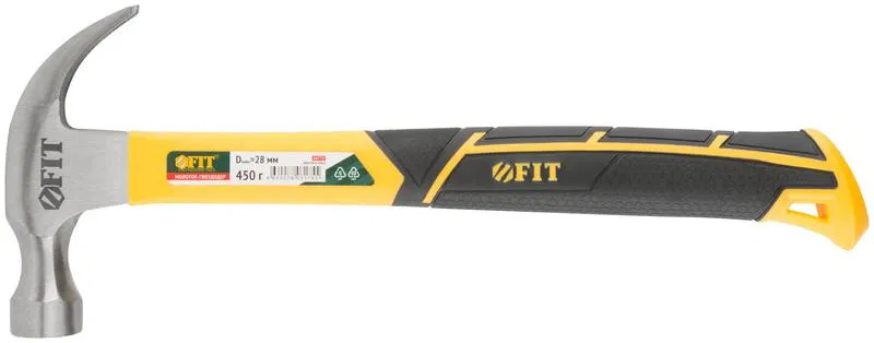 Молоток-гвоздодер Профи 28мм 450г фибергласовая усилен. ручка FIT 44779