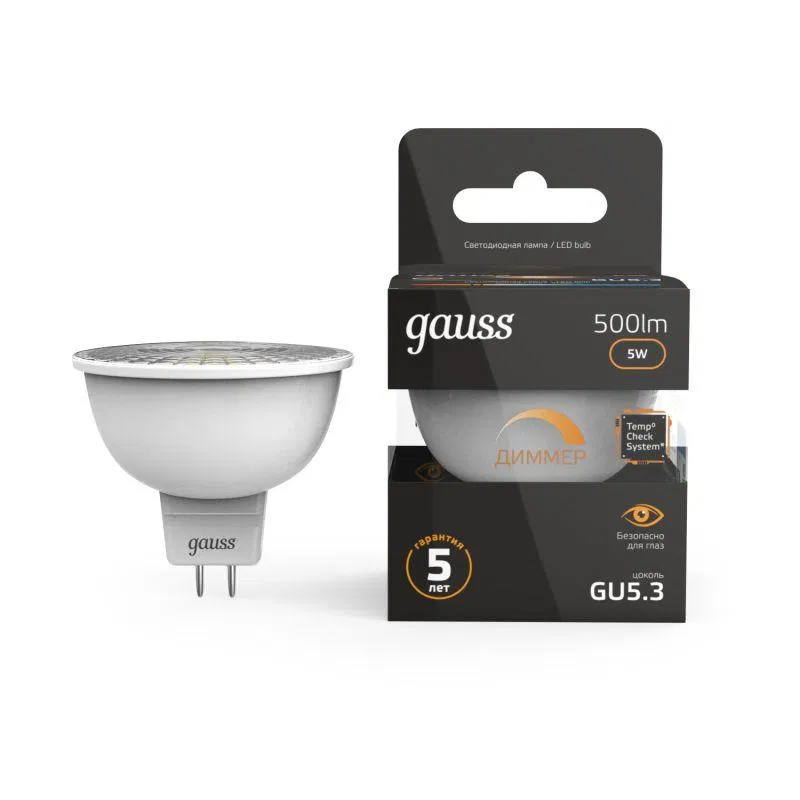 Лампа светодиодная Black 5Вт MR16 софит 3000К тепл. бел. GU5.3 500лм диммир. GAUSS 101505105-D