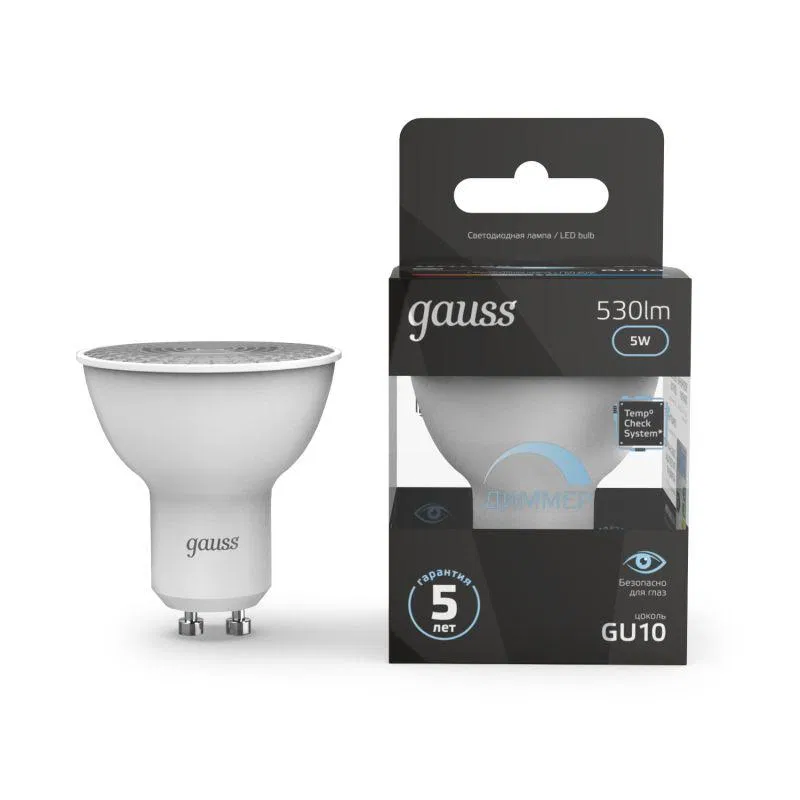 Лампа светодиодная Black 5Вт MR16 софит 4100К нейтр. бел. GU10 530лм диммир. GAUSS 101506205-D