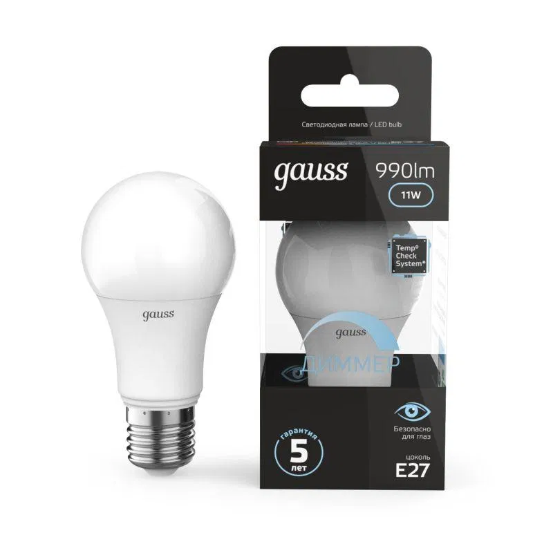 LED lamp Black 11W A60 pear-shaped 4100K neutral white E27 990lm dimmable GAUSS 102502211-D