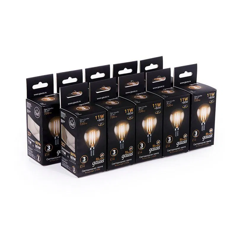 Black Filament LED filament lamp 11W P45 globe 2700K warm white E14 810lm GAUSS 105801111