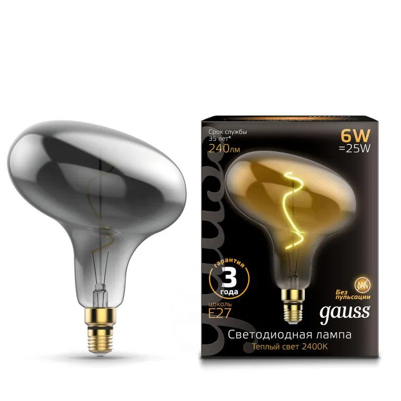LED filament lamp Black Filament 6W FD180 tinted 2400K warm white E27 240lm GAUSS 165802008