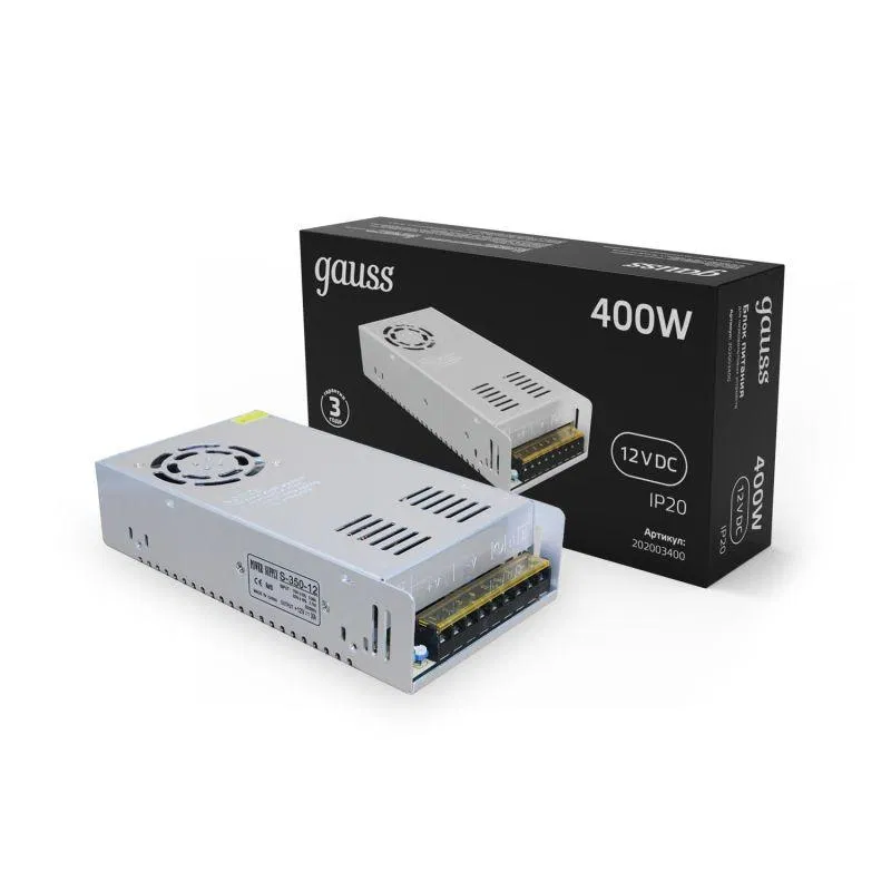 Блок питания для светодиодной ленты Black 400Вт 12В IP20 (драйвер) GAUSS 202003400