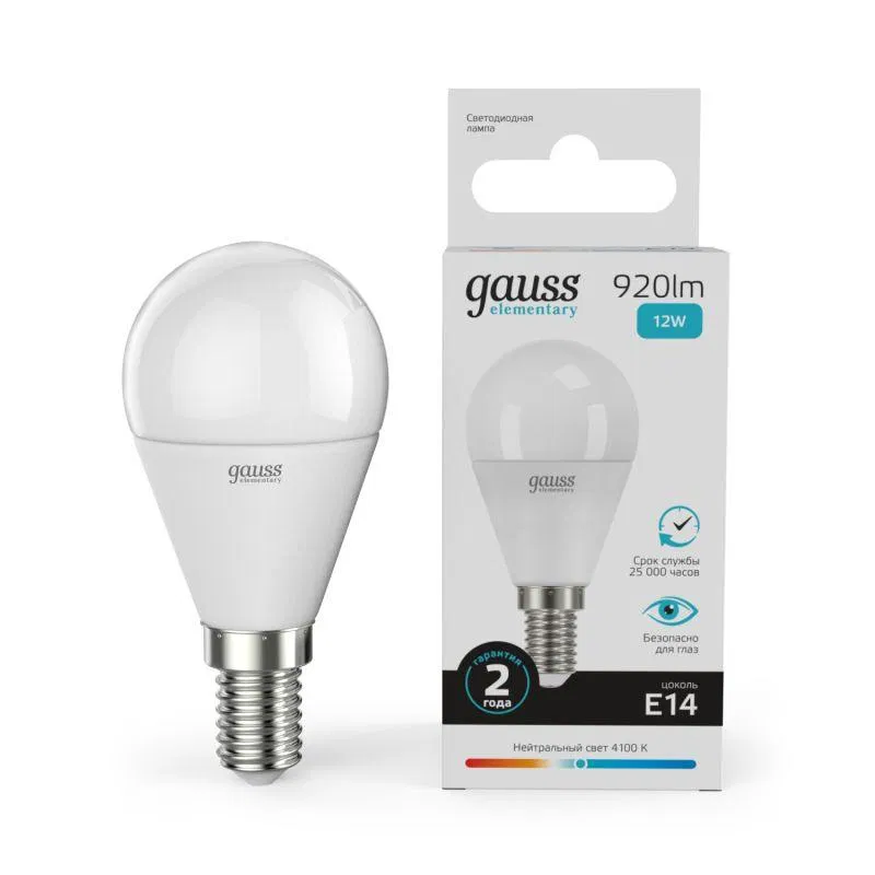 LED lamp Elementary 12W P45 sphere 4100K neutral white E14 920lm GAUSS 53122