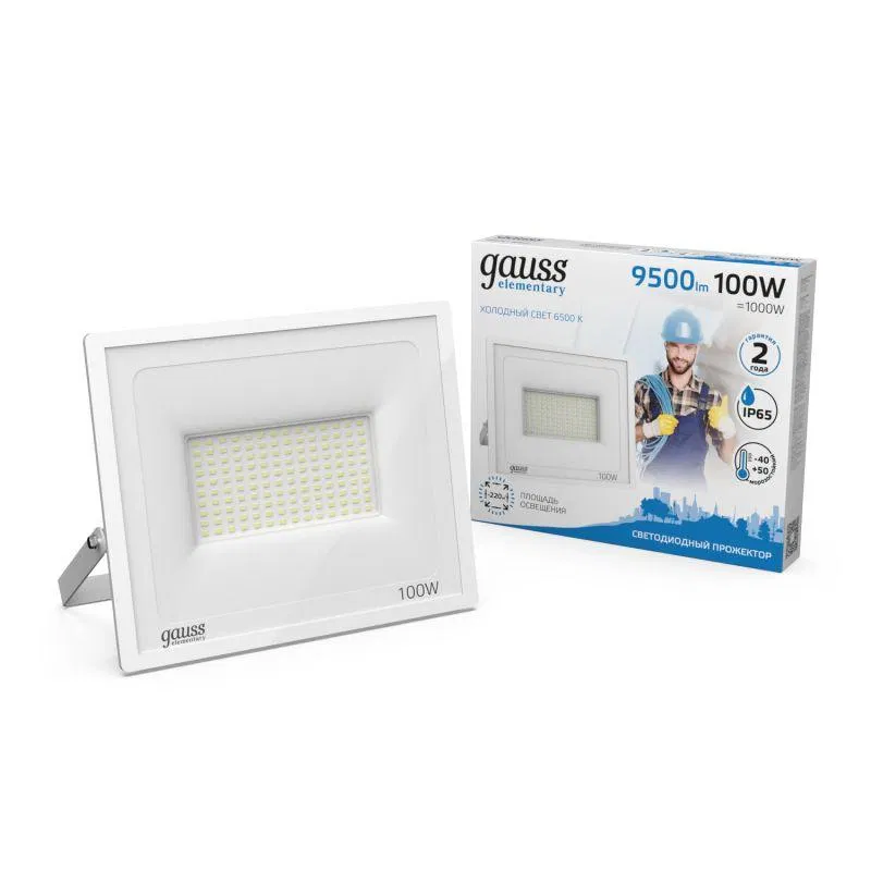 LED Floodlight Elementary 100W 6500K IP65 9000lm 175-265V DC white GAUSS 613120300