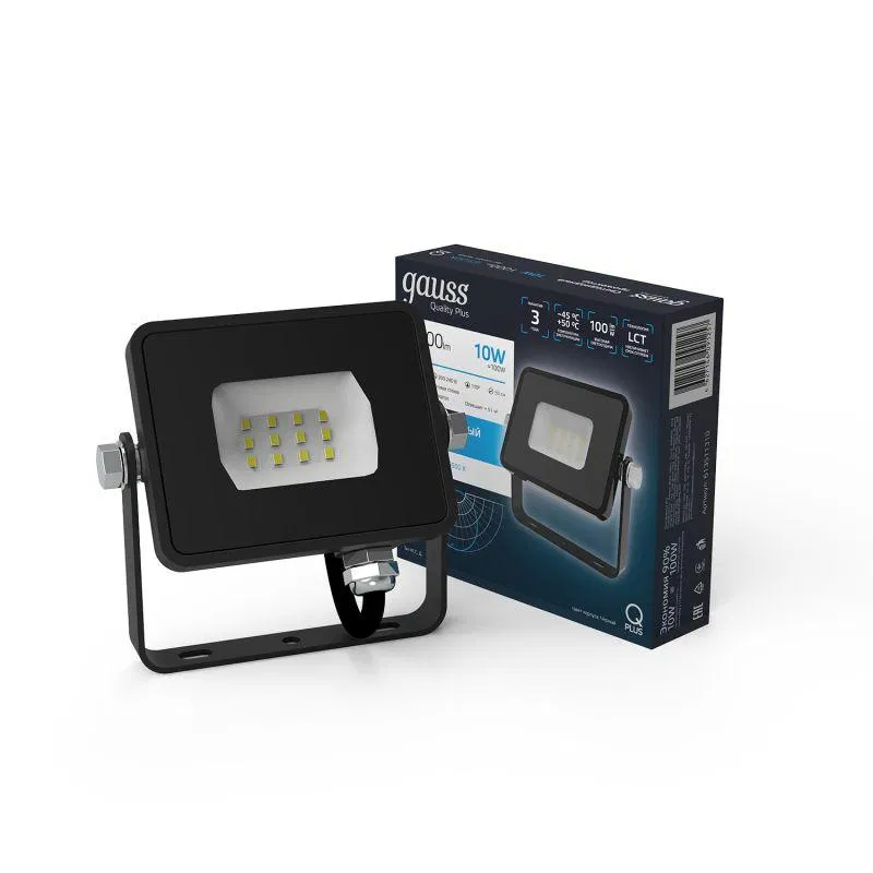 Прожектор светодиодный Qplus 10Вт 6500К IP65 1100лм 200-240В ДО черн. GAUSS 613511310