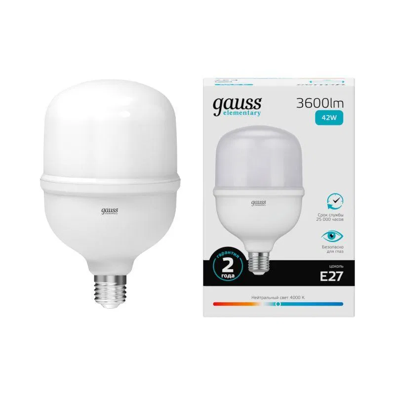 LED lamp Elementary 42W T120 cylinder 4000K neutral white E27 3600lm GAUSS 63224