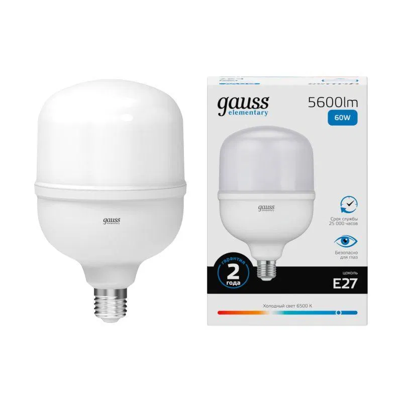 LED lamp Elementary 60W T160 cylinder 6500K cold white E27 5600lm GAUSS 63236