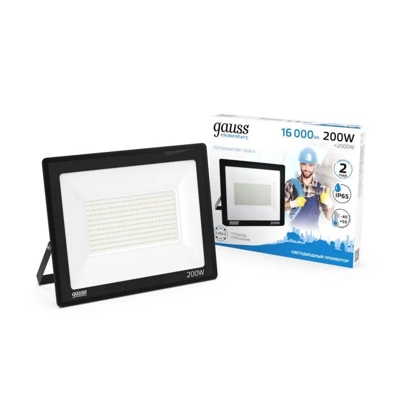 Прожектор светодиодный Elementary 200Вт 6500К IP65 18000лм 200-240В ДО черн. GAUSS 691511200