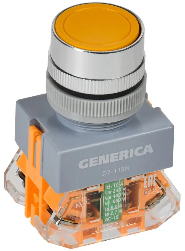 Кнопка D7-11BN d22мм 1НО+1НЗ желт. GENERICA BBT50-11BN-3-22-K05-G