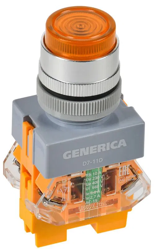 Кнопка D7-11D d22мм 1НО+1НЗ с подсветкой желт. GENERICA BBT50-11D-3-12-K05-G