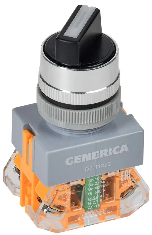 Переключатель D7-11X22 2 полож. 1НО+1НЗ возв. черн. GENERICA BSW50-11X22-3-22-2-K02-G