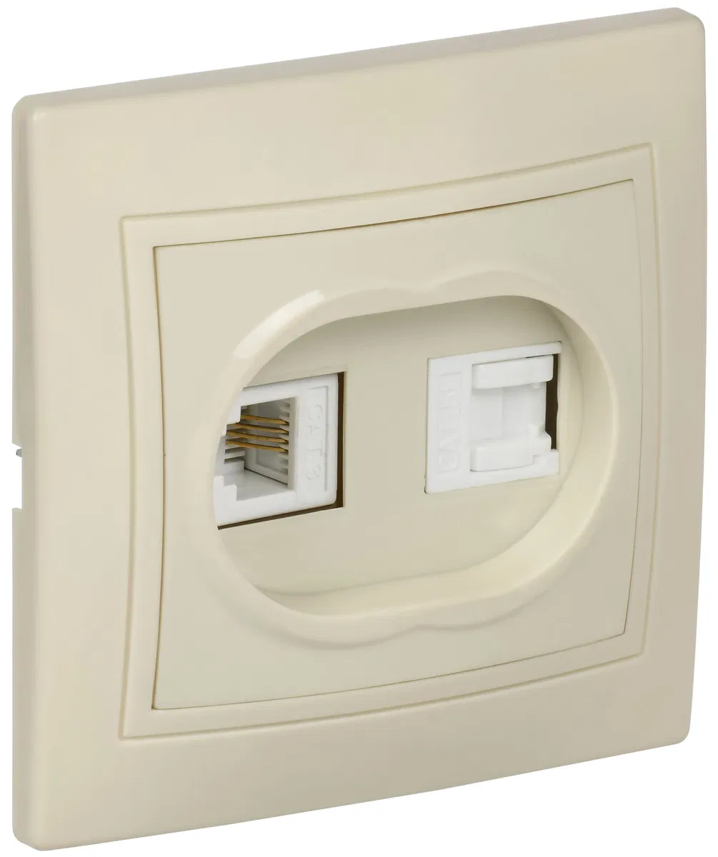 KVARTA Розетка 2-местная RJ11+RJ45 кат.5е РК/Т12-ККм кремовый GENERICA EIK10-K33-DM