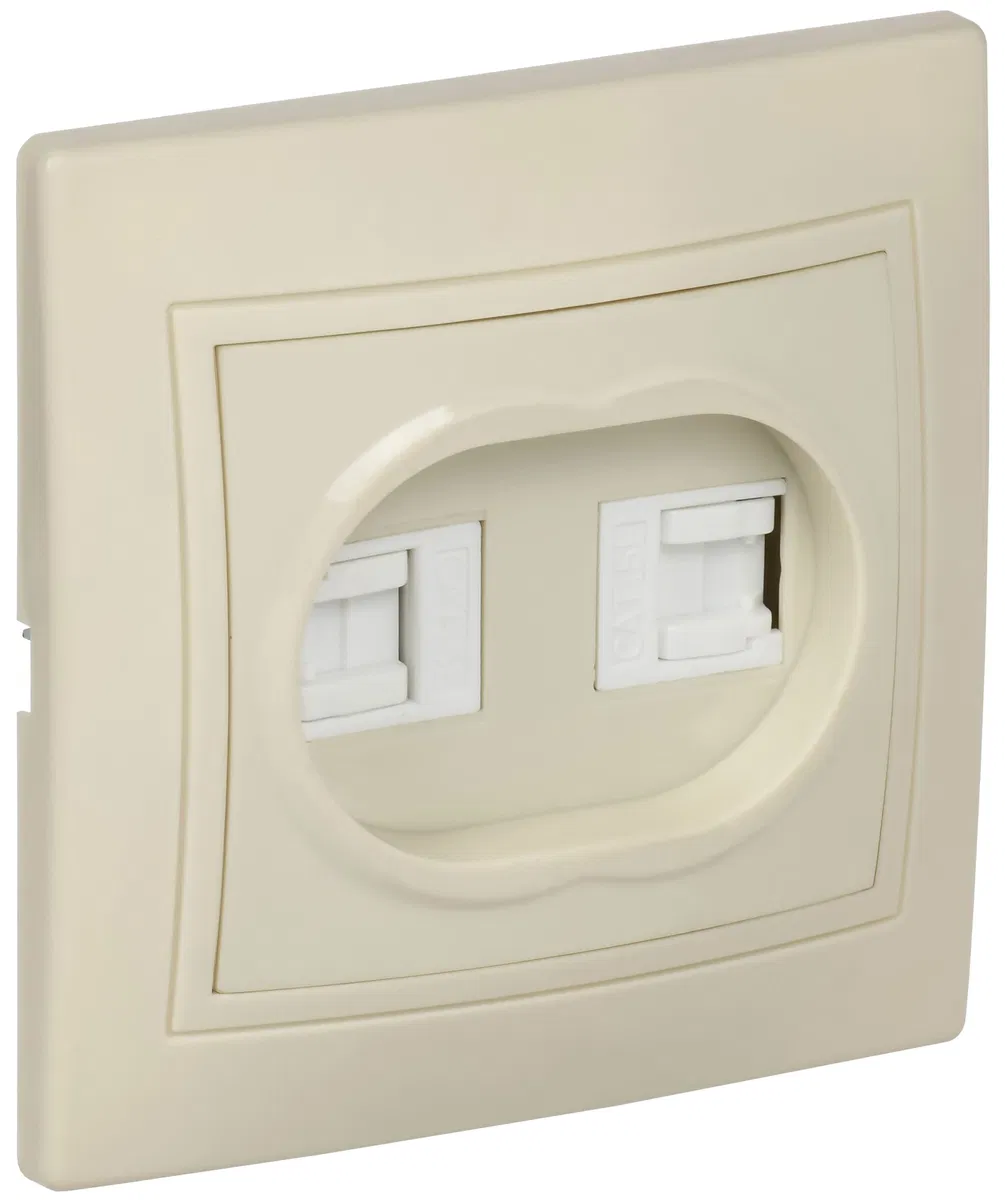KVARTA Розетка 2-местная компьютерная RJ45 кат.5е РК12-ККм кремовый GENERICA KV-K20-K33