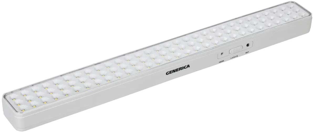 Светильник светодиодный аккумуляторный ДБА 1090 непостоянного действия 90LED 6ч 9Вт GENERICA LDBA0-1090-6-01-K01-G
